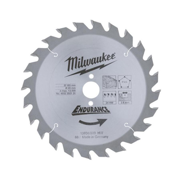 Пильный диск Milwaukee 165/20 Z24