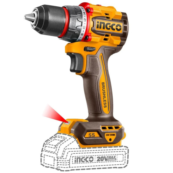 Акк.Бесщеточный шуруповерт INGCO CDLI205581 INDUSTRIAL 20В 55 Нм без АКБ и З/У в Екатеринбурге