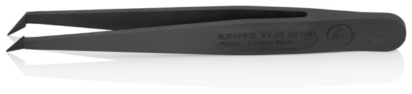 Пинцет углепластиковый KNIPEX ESD, 110 мм, гладкие заострённые губки под углом, ширина наконечников: 0.4 мм, чёрный матовый KN-920903ESD