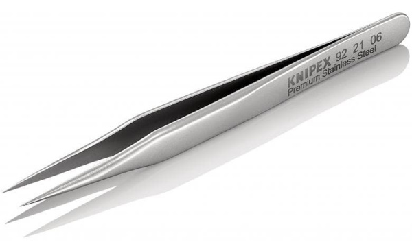 Минипинцет KNIPEX прецизионный, нержавеющая сталь, 80 мм, гладкие прямые игловидные губки, ширина наконечников: 0.13 мм KN-922106 в Екатеринбурге 
