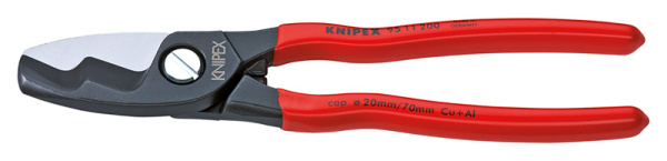 Кабелерез KNIPEX с двойными режущими кромками, рез: кабель d 20 мм (70 кв. мм, AWG 2/0), 200 мм, чёрный, 1К KN-9511200SB