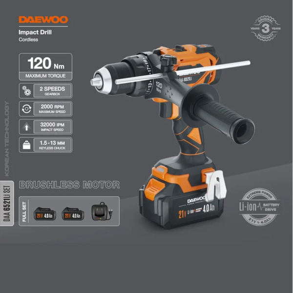 Дрель-шуруповерт ударная аккумуляторная DAEWOO DAA 6521Li SET в Екатеринбурге