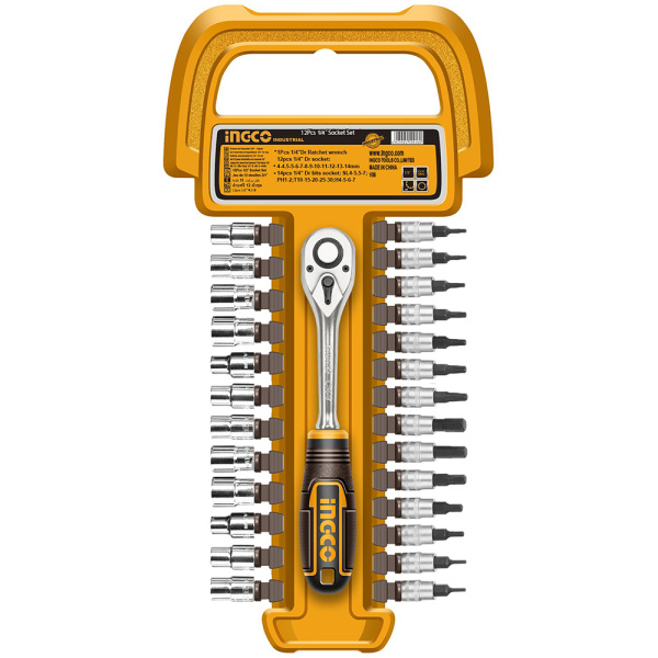 Набор головок с трещоткой 1/4" 27 предметов INGCO HKTS14271 INDUSTRIAL