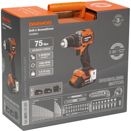 Дрель-шуруповерт аккумуляторная с набором DAA 4021Li SET BOX DAEWOO НОВИНКА в Екатеринбурге