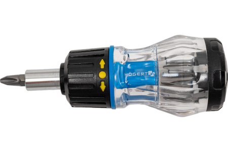 Отвертка с реверсом HOEGERT 100мм. биты в ручке 8шт.  HT1S214 в Екатеринбурге 