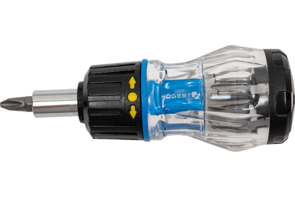 Отвертка с реверсом HOEGERT 100мм. биты в ручке 8шт.  HT1S214 в Екатеринбурге 