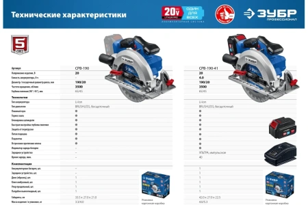 Циркулярная пила аккумуляторная ЗУБР CPB-190-41 в Екатеринбурге