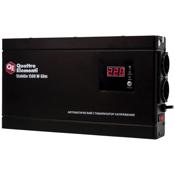 Стабилизатор напряжения Quattro Elementi Stabilia 1500W-Slim (1500 BA, 140-270 B, 3.5кг) настенный  772-579