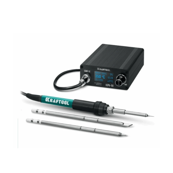 Паяльная станция  Kraftool KPI-10 50-480C, 100Вт, 3 жала, Т12  55343