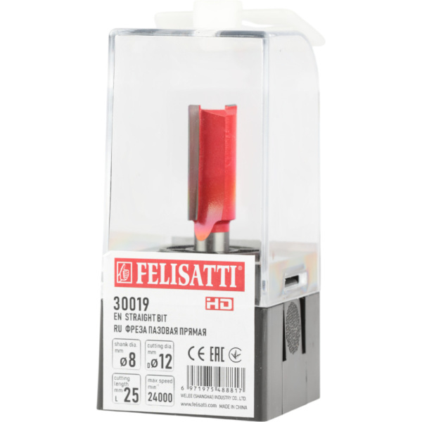 Фреза FELISATTI пазовая прямая  Ø 12 х25мм хв. 8мм 30019 в Екатеринбурге