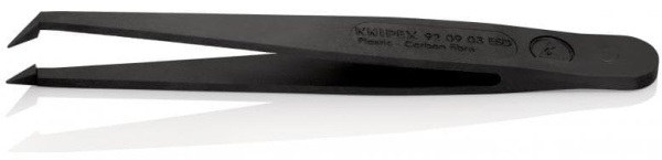 Пинцет углепластиковый KNIPEX ESD, 110 мм, гладкие заострённые губки под углом, ширина наконечников: 0.4 мм, чёрный матовый KN-920903ESD в Екатеринбурге 