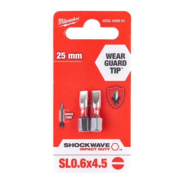 Насадка Milwaukee SHOCKWAVE SL0,6x4,5 25мм (2шт) 4932430901