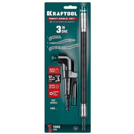 Угловая ударная насадка KRAFTOOL RIGHT ANGLE SET + гибкий ударный адаптер, 140 мм, 425 мм 26778 в Екатеринбурге