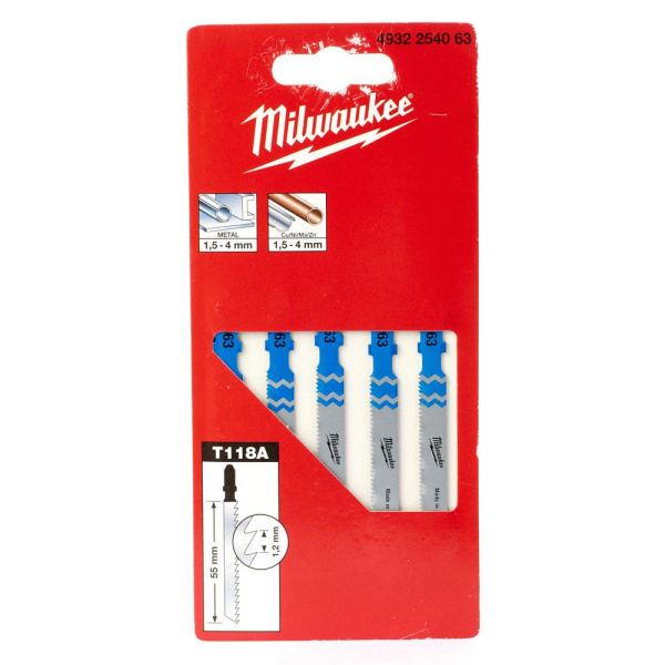 Полотна для лобзика Milwaukee T218A 55мм 5шт.