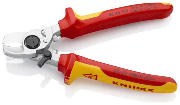 Кабелерез KNIPEX VDE, с пружиной, рез: кабель d 15 мм (50 кв. мм, AWG 1/0), 165 мм, диэлектрические KN-9526165SB в Екатеринбурге 