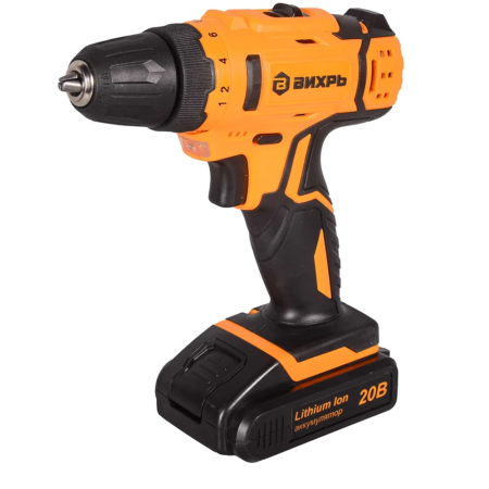 Дрель-шуруповерт аккумуляторная Вихрь ДА-20Л-2К 2,0 А/ч  72/14/21 в Екатеринбурге