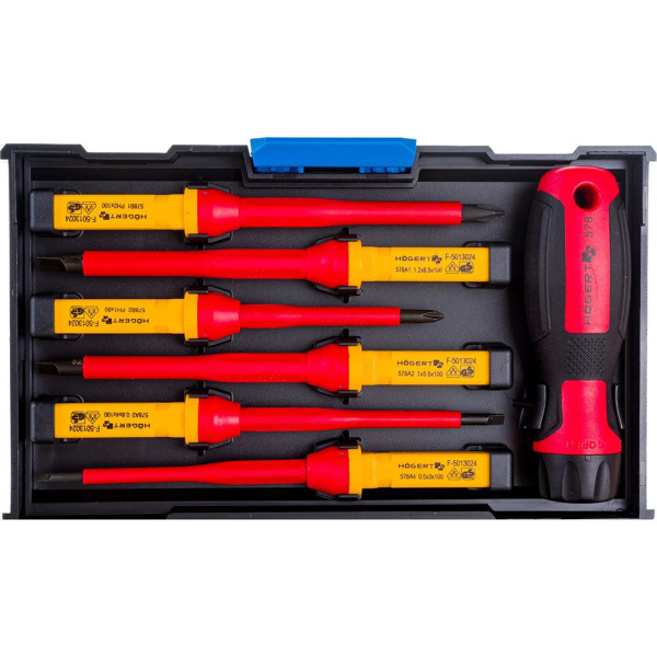 Набор диэлектрических отверток для точных работ HOEGERT TECHNIK 1000 V, сталь S2, 13 пр. HT1S997 в Екатеринбурге 