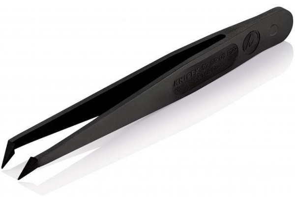 Пинцет углепластиковый KNIPEX ESD, 110 мм, гладкие заострённые губки под углом, ширина наконечников: 0.4 мм, чёрный матовый KN-920903ESD в Екатеринбурге 