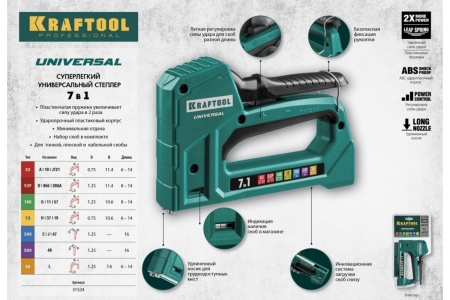Степлер механический Kraftool 7в1 тип53 (6-14мм.),140 (8-14мм.), 13,53F,36,500  31524 в Екатеринбурге 