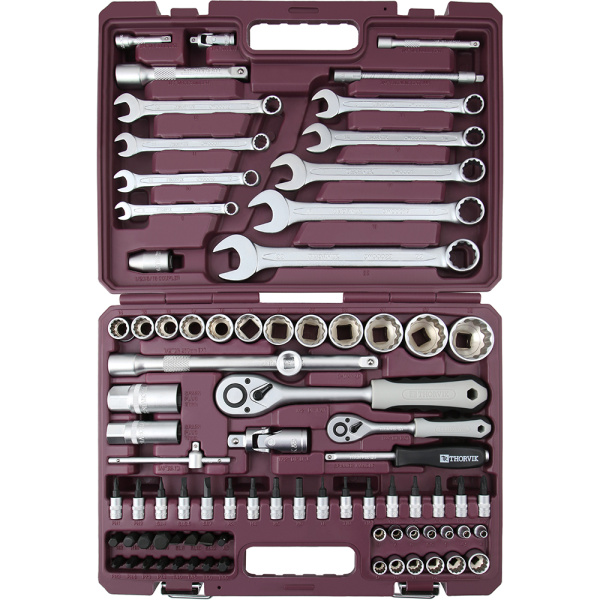 Набор инструмента THORVIK 1/4", 1/2"DR с головками торцевыми 12-гранными, 82пр.  054008 в Екатеринбурге 