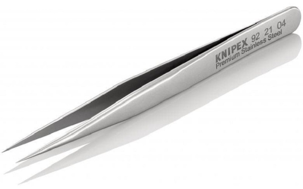 Минипинцет KNIPEX прецизионный, нержавеющая сталь, 90 мм, гладкие прямые игловидные губки, ширина наконечников: 0.15 мм KN-922104 в Екатеринбурге 