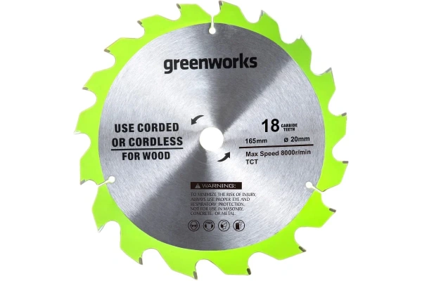 Диск пильный  по дереву Greenworks для циркулярной пилы 165x1.6x20 мм,18T  2955807 в Екатеринбурге
