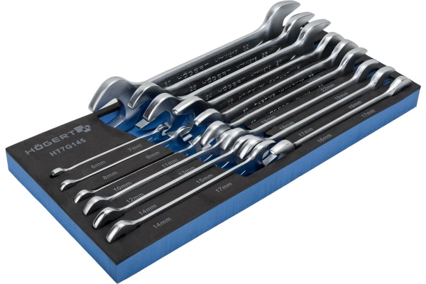 Набор двухсторонних рожковых ключей HOEGERT ложемент EVA 15пр  HT7G145-1 в Екатеринбурге 