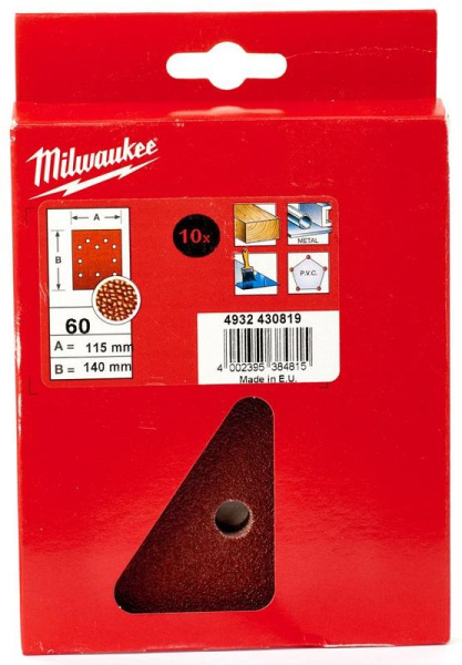 Шлиф. бумага Milwaukee 115x140 зерно60 (10шт)