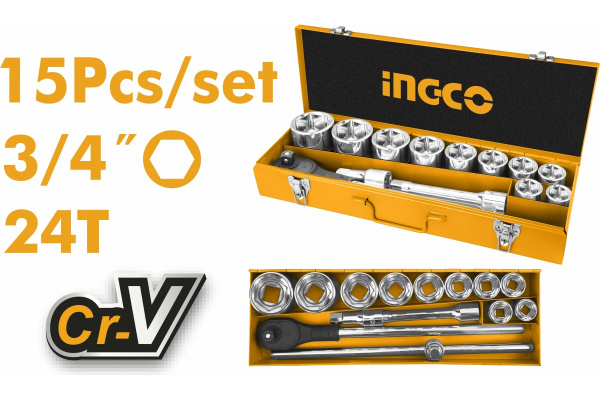 Набор головок  INGCO INDUSTRIAL 3/4" 15 предметов HKTS034151 в Екатеринбурге