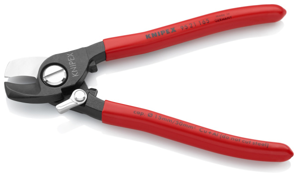 Кабелерез KNIPEX с пружиной, рез: кабель d 15 мм (50 кв. мм, AWG 1/0), 165 мм, чёрный, 1К ручки KN-9521165SB в Екатеринбурге 