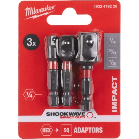 Набор переходников Milwaukee 1/4"HEX на 1/4"квадратный хвостовик, 3шт 4932479228