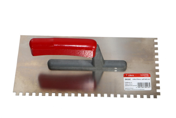 Гладилка из нержавеющей стали "CORTE" 130х270мм. 6х6 зуб деревянная рукоять  0416C в Екатеринбурге 