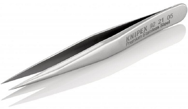 Минипинцет KNIPEX прецизионный, нержавеющая сталь, 70 мм, гладкие прямые игловидные губки, ширина наконечников: 0.2 мм KN-922105 в Екатеринбурге 