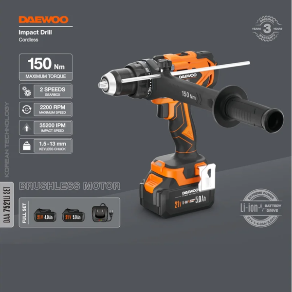 Дрель-шуруповерт ударная аккумуляторная DAEWOO DAA 7521Li SET в Екатеринбурге