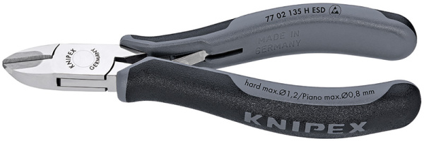 Бокорезы для электроники KNIPEX ESD экстр. нагрузки,кругл. головка,рез: провол.мягк. d 2.2 мм,ср. d 1.6 мм,тв. d 1.2 мм,роял. струна d 0.8 мм,L-135 мм,83HRC KN-7702135HESD в Екатеринбурге 