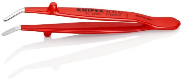 Пинцет KNIPEX универсальный, нержавеющая сталь, 142 мм, диэлектрический, зазубренные тупые губки под 30°, ширина наконечников: 3 мм KN-924701 в Екатеринбурге 