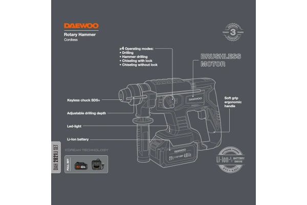 Перфоратор аккумуляторный DAEWOO DAH 2821Li SET в Екатеринбурге