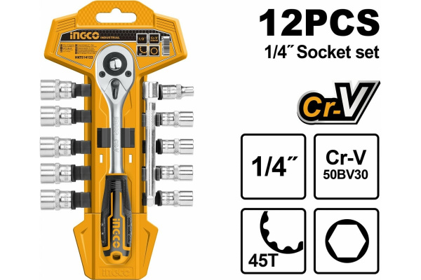 Набор головок с трещоткой INGCO  1/4" 12 предметов HKTS14122 в Екатеринбурге 