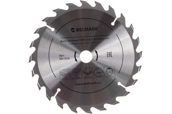 Диск пильный по дереву BELMASH 190х20/16мм. 24зуб.  RD103A