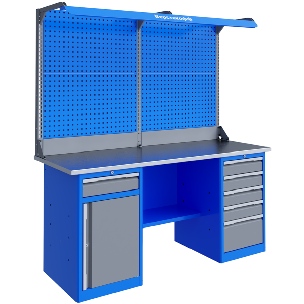 Верстак металлический с двумя тумбами и подсветкой ВЕРСТАКОФФ PRF 181.58.2-2F 125337
