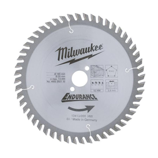 Пильный диск Milwaukee 165/20 Z52