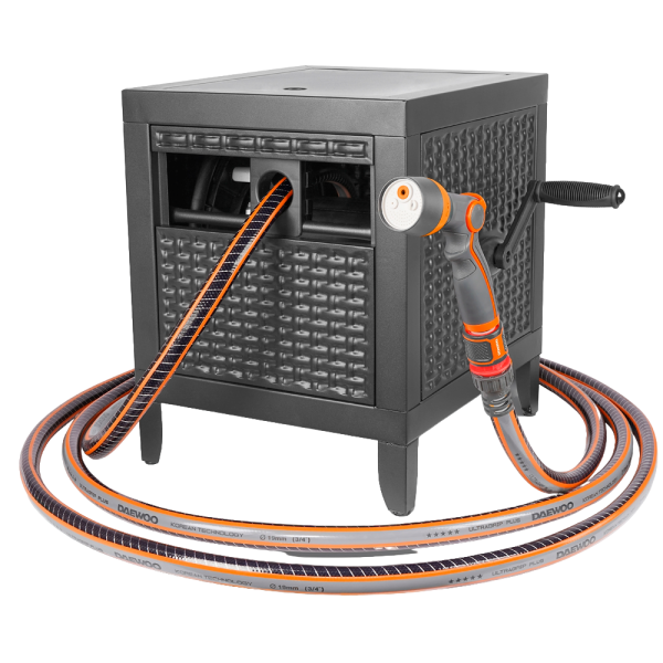 Металлическая катушка со шлангом  DAEWOO 30м и набором для полива DecoBOX  DWR 6130 в Екатеринбурге