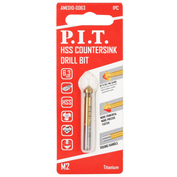 Сверло-зенковка из быстрорежущей стали P.I.T.  6,3x45мм хвостовик 5 мм AMED10-0063 в Екатеринбурге