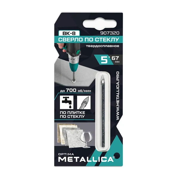 Сверло по стеклу тв. спл. METALLICA Optima 6х72 мм, 2-кромки, круглый хвостовик 907337 в Екатеринбурге