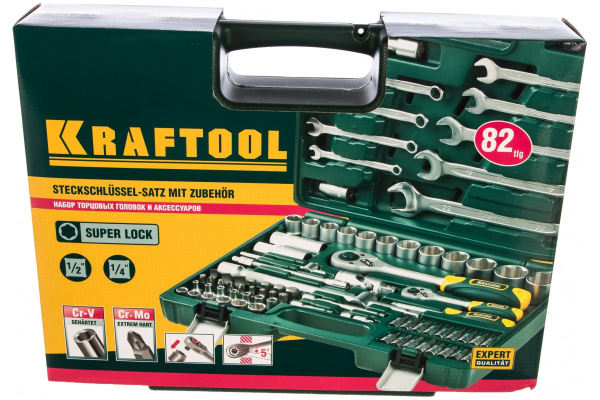 Набор инструмента Kraftool 1/4 и 1/2 + ключи 82пр.  27887-Н82 в Екатеринбурге 