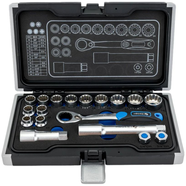 Набор инструментов HOEGERT 1/4″ 3/8″ 18пр.  HT1R478