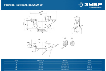 Наковальня стальная ЗУБР 50кг.  32620-50 в Екатеринбурге 