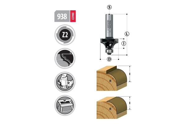 Фреза радиусная с подшипником Woodwork  R=4 D=20.6 L=54 S=8mm 938.4010.08 в Екатеринбурге