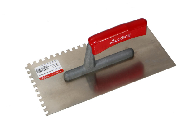 Гладилка из нержавеющей стали "CORTE" 130х270мм. 6х6 зуб деревянная рукоять  0416C