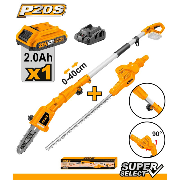 Аккумуляторная кольцевая пила с триммером для живой изгороди INGCO CPTS201681 в Екатеринбурге